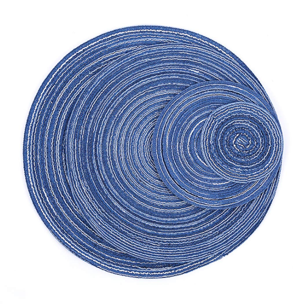 Hoshen 3PCS Cotton Yarn Round Table Mat Western place Mat, Soup Plate Bowl Mat, Coaster Insulation Mat, Different Sizes to Meet Different Needs (7, 11, 14 inches) - Blue
