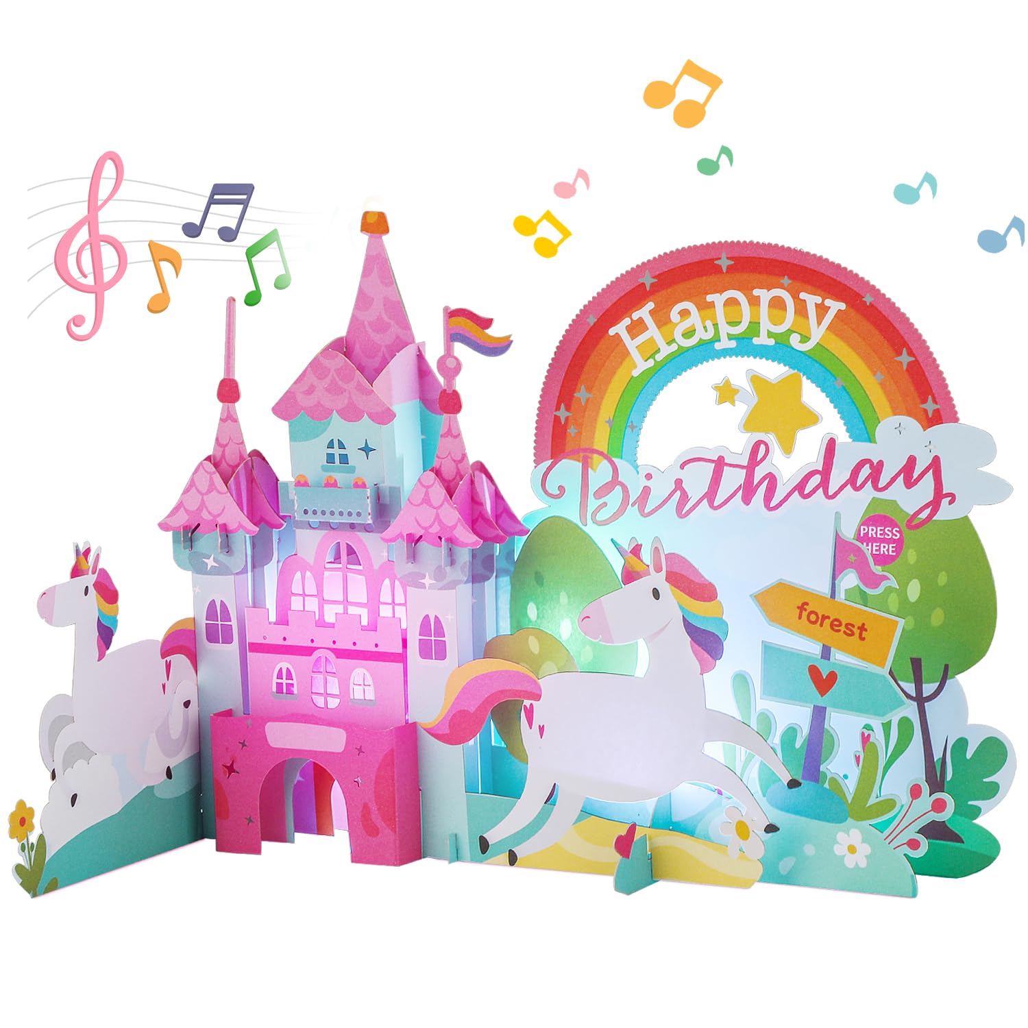 Photo 1 of Aukuoy Unicorn Pop Up Birthday Cards, Musical Birthday Cards of Colorful Unicorn with Message Note & Envelop, Birthday Gifts for Kids Daughter Sister Granddaughter Nieces Girls
