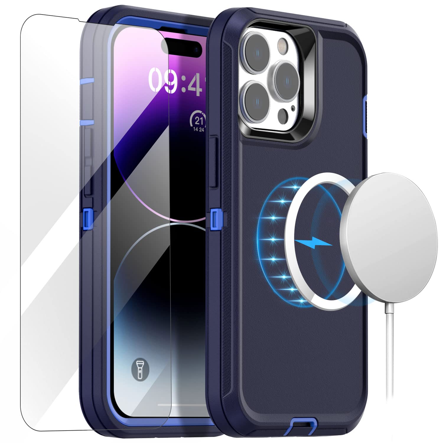 AICase for iPhone 14 Pro Max Case(6.7") with Glass Screen Protector+Magsafe Conversion Kit,Heavy Duty Drop Protection Full Body Rugged Shockproof Military Protective Tough Durable Cover_2