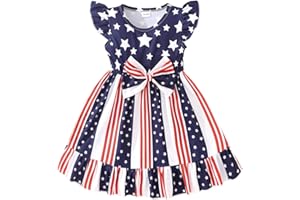 zarmfly Girls 4th of July Dress Toddler Girl American Flag Dresses Flutter Sleeve Patriotic Clothes Independence Day Outfits