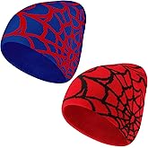 LUNINGLA 2Pcs Y2k Beanies Spider Web Pattern Acrylic Knitted Hats Casual Streetwear Beanies for Women Man Teenagers Winter Outdoor Activities Sports Black