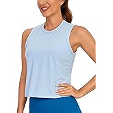 CRZ YOGA Pima Cotton High Neck Cropped Tank Tops for Women Soft Crop Workout Athletic Yoga Basic Sleeveless Shirts