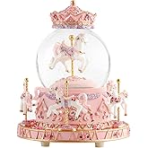 Musfunny Carousel Snow Globe Music Box: Crystal Ball Music Boxes with Color Changing LED Lights - Musical Horses Gifts for Girls Women Daughter Mothers Day Christmas Birthday