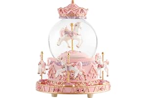 Musfunny Carousel Snow Globe Music Box: Crystal Ball Music Boxes with Color Changing LED Lights - Musical Horses Gifts for Gi