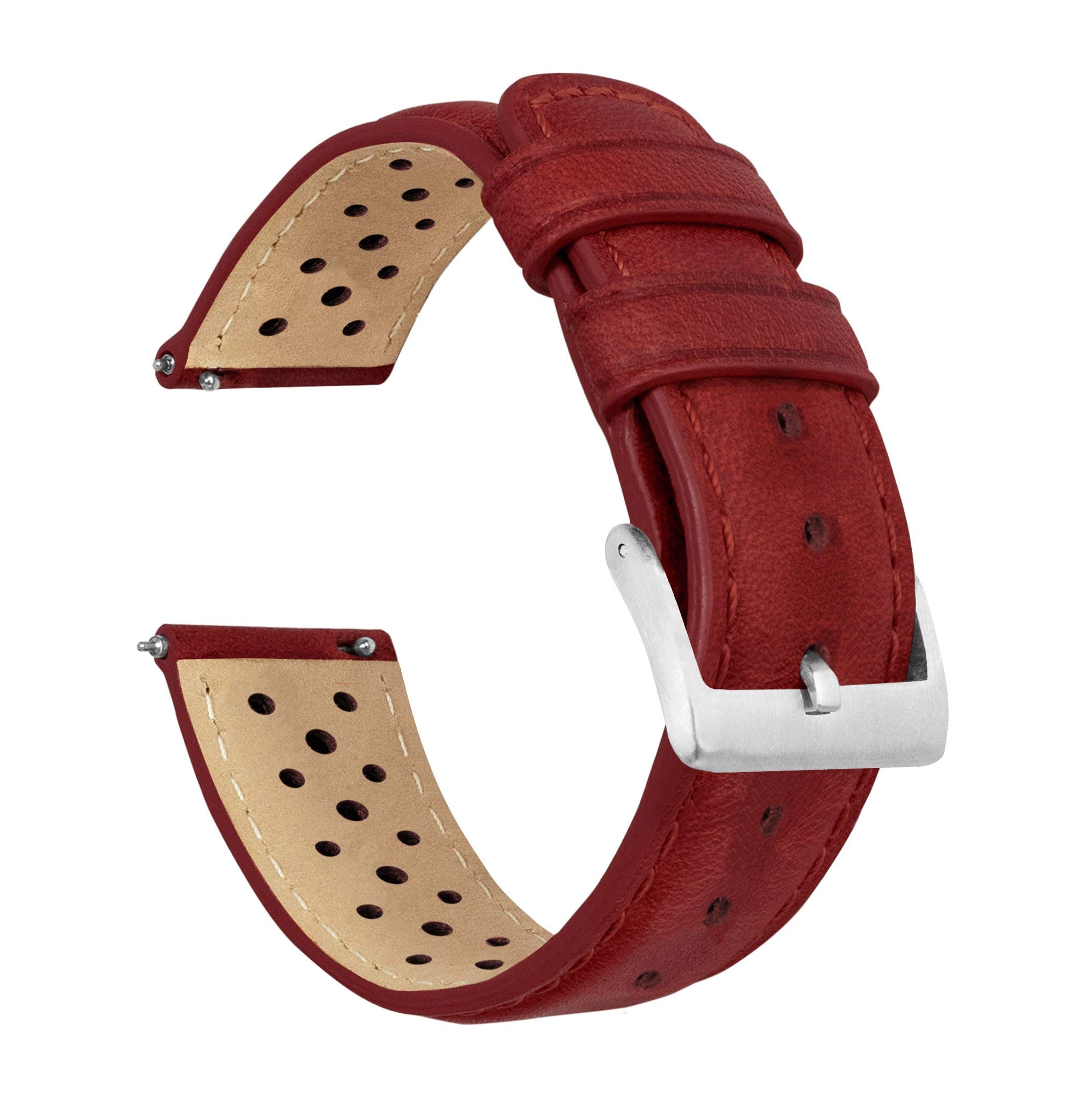 18mm Red - BARTON Racing Horween Leather Watch Bands - Quick Release - Choose Strap Color & Width