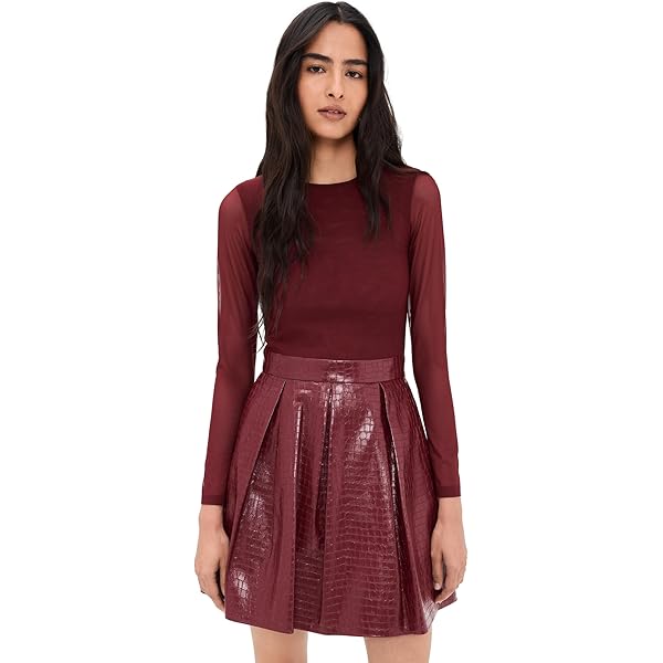 alice + olivia Women's Chara Long Sleeve Lace Vegan Pleated Mini Dress,  Black, 0 at Amazon Women's Clothing store