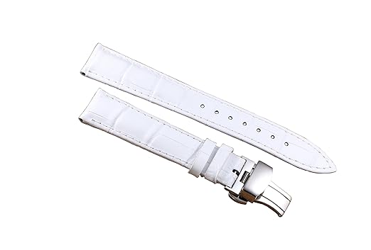 22mm White Superior Upscale Wide Replacement Girls Watch Straps Folding Buckle Alligator Grained Cowhide