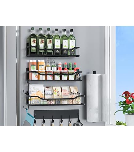 Estante Magnético Para Nevera Jolitac - Organizador Plegable Para Especias, Toallas De Papel Y Más - Negro, Doble Nivel