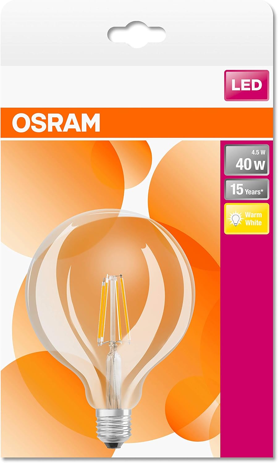 OSRAM LED Retrofit Classic Globe/LED lamp, Classic Ball Shape, Retro Design, in Filament Style, with Screw Base: E27, 4 W - Image 3