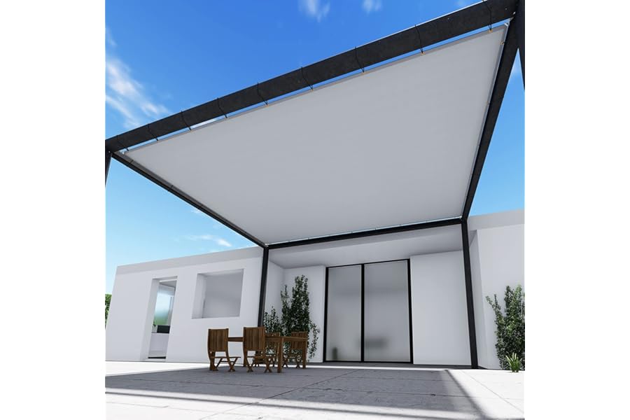 TANG 22' x 28' Waterproof Shade Cloth with Grommets, Sun Shade Sail Rectangle Straight Side, 260 GSM UV Block Fabric Patio Canopy for Deck Carport Backyard Pergola Cover, Gray