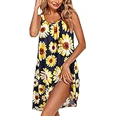 Ekouaer Women's Nightgown Sleeveless Sleepwear Wide Strap Sleep Shirt Pleated Scoopneck Nightshirt S-4XL