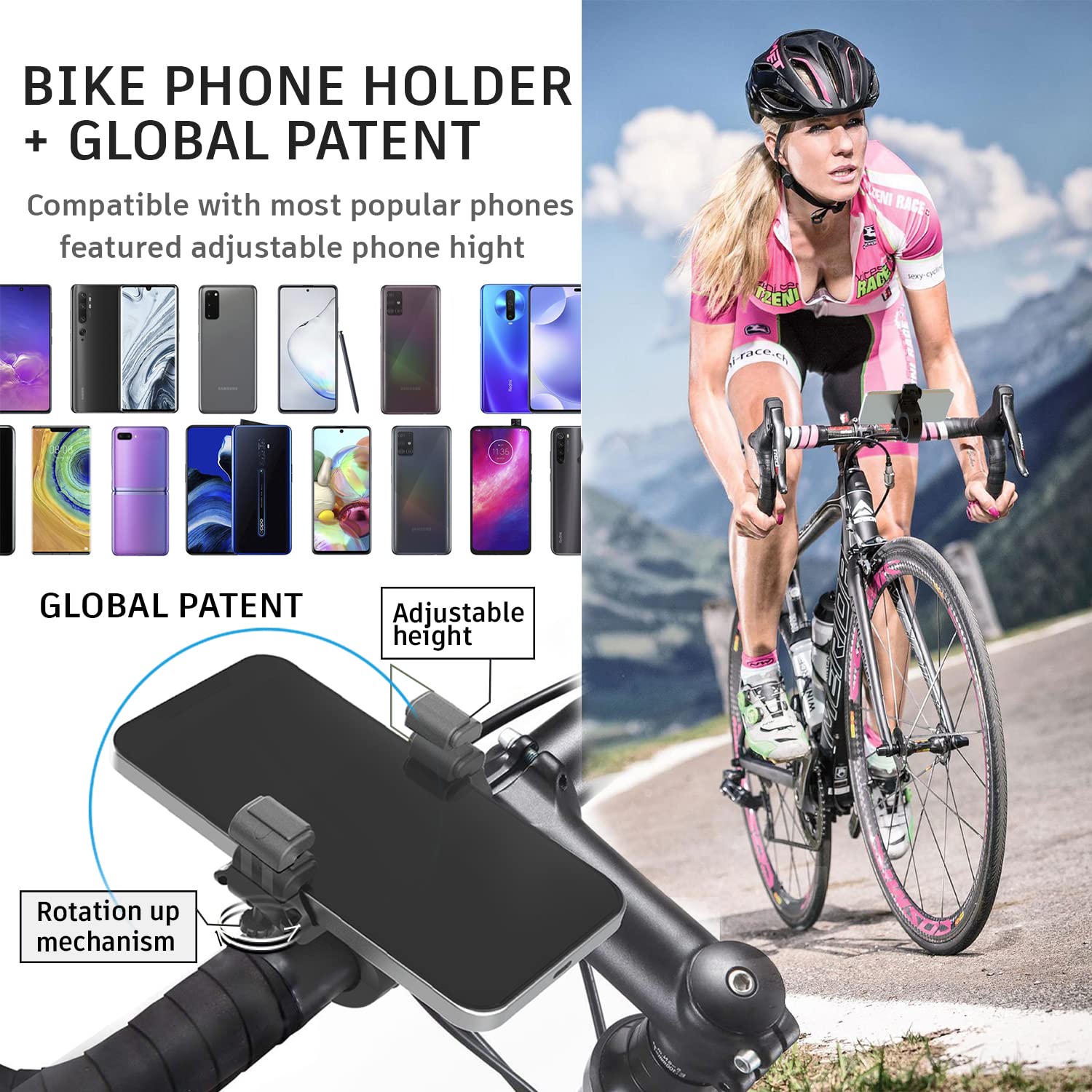 UPPEL Bike Phone Mount 360° Rotatable Bike Phone Holder Universal Cell Phone Bicycle Stand for Most of Phone and More 3.5-7 in Cellphone - 2.1-3.5 in Width