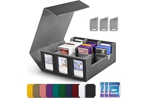 UAONO Card Storage Box for Trading Cards, 1800+ Commander Deck Box for MTG with Display Window, Toploader Card Case fits Magic TCG PTCG Sports Cards; 10 Removable Divider Tabs, 3 Stoppers (Black)