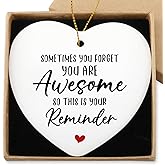 Positive Gift for Women Hanging Ornament Ceramic Heart Keepsake You are Awesome Inspirational Encouragement Cheer Up Gifts Birthday Christmas Decoration Tree Gifts for Best Friend Sister Family
