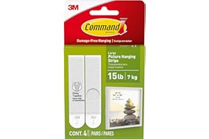 Command Large Picture Hanging Strips, Damage-Free Hanging Picture Hangers, No Tools Wall Hanging Strips for Christmas Decorations, 4 White Adhesive Strip Pairs