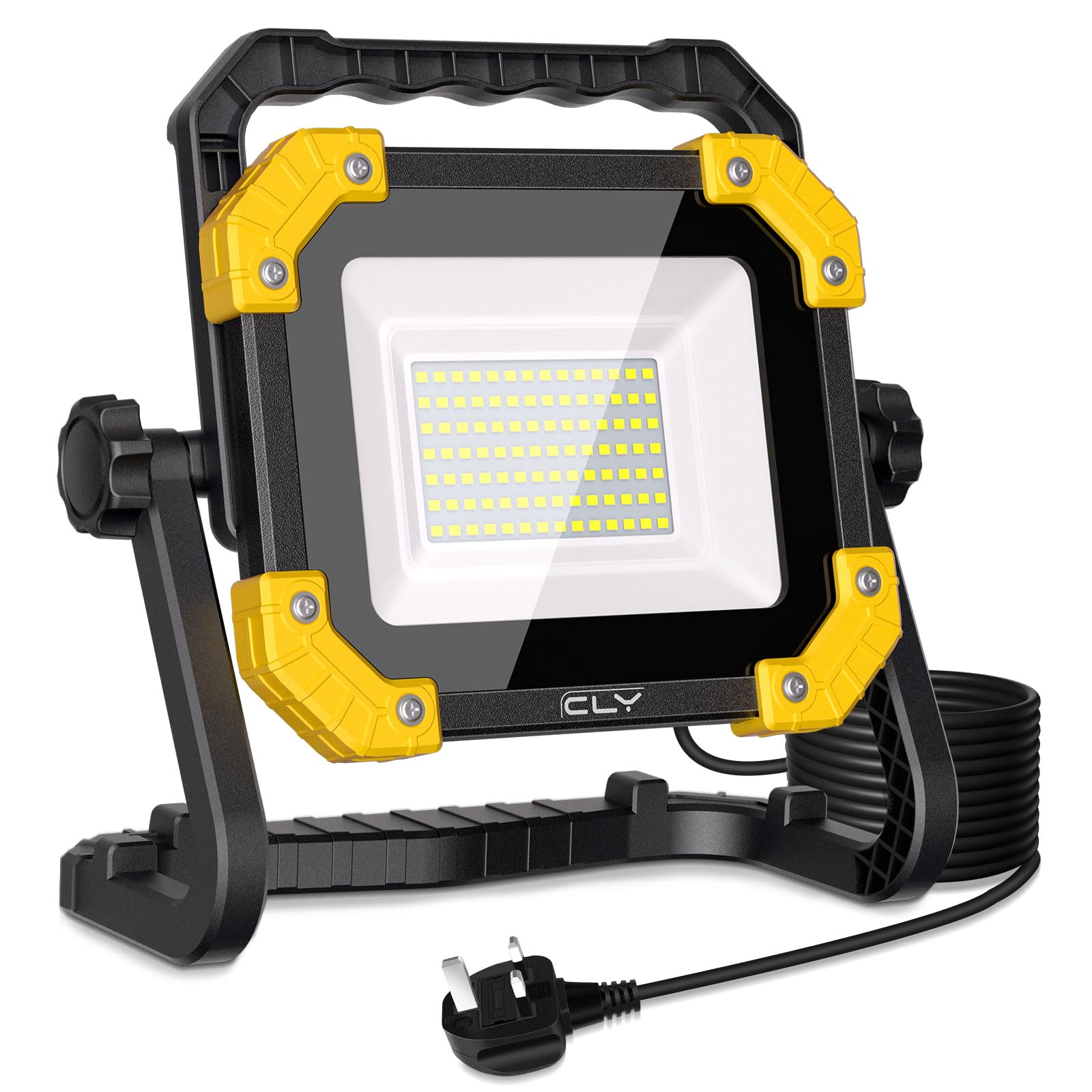 CLV 80W LED Work Light, 8000LM Job Site Light Plug in Folding Floodlight with 3.5M Cable Plug, 6500K Cold White Portable Stand Work Lights Mains Powered LoftLight for Car Repairing Workshop Garage