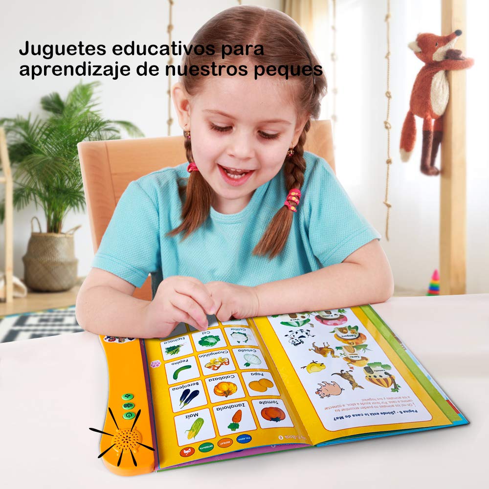 Libro Electrónico de Sonido en Español Juguetes de Aprendizaje para Bebés Niños Máquinas de Lectura para niños 1-5 Años Aprender Idioma con Juegos Juguete Educativo Infantil