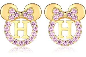 MAVTZRE 925 Sterling Silver Earrings for Girl Women: Hypoallergenic Initial Earrings with Pink Cubic Zirconia White Gold/Gold Cute Earrings Studs for Sensitive Ears Chirstmas Birthday Gifts