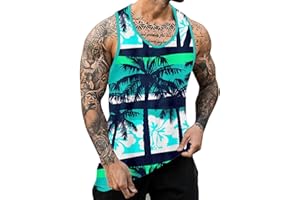 Men's Vacation Hawaiian Palm Tree Tank Tops Beach Sleeveless Casual Athletic Tank Tops 2025 Summer Loose Fit Tank Top