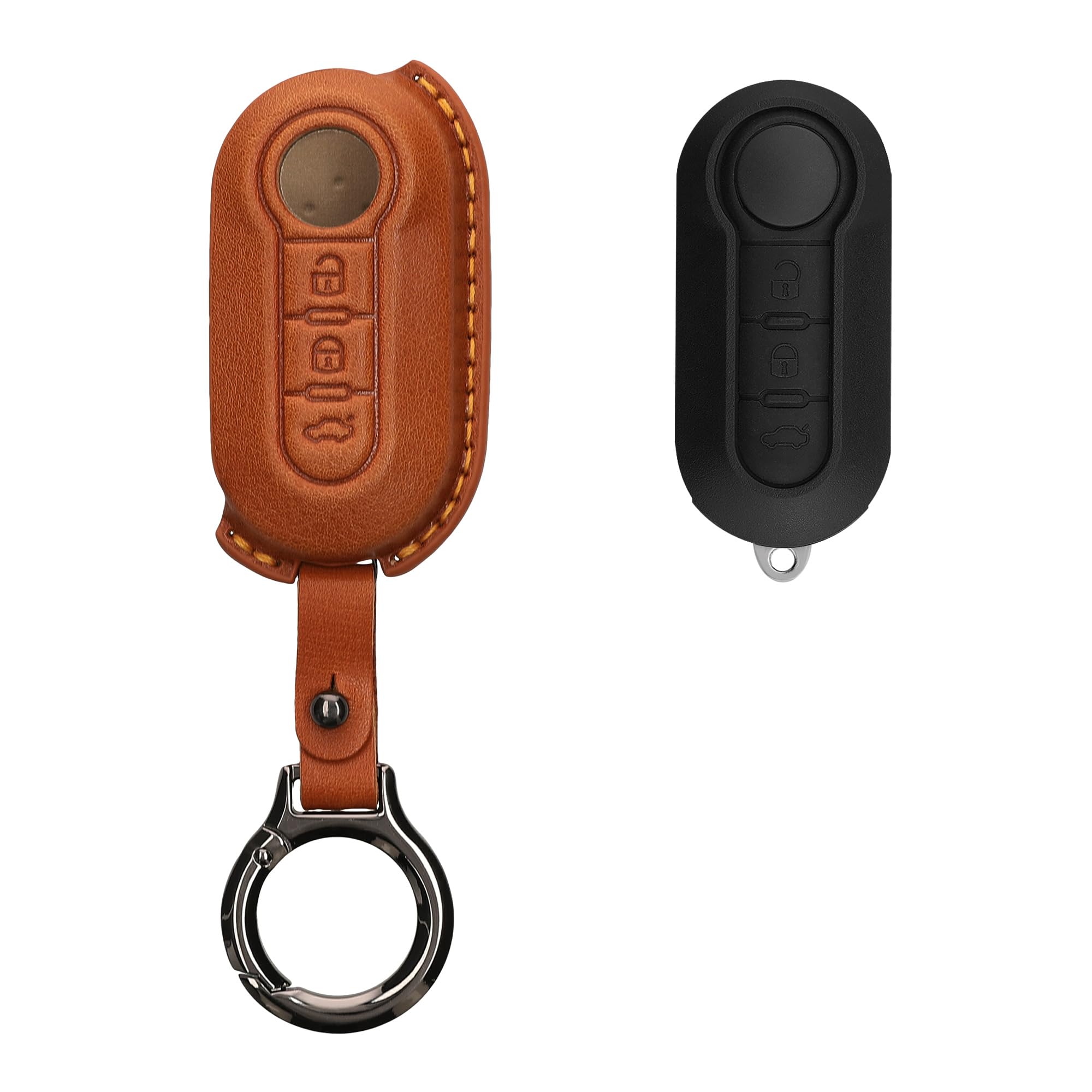 kwmobile Leather Key Cover Compatible with Fiat Lancia 3 Button Car Flip Key - Genuine Leather - Brown