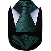 HISDERN Ties for Men Silk Extra Long Tie and Pocket Square Classic Plaid Checkered 63 inches Men's Neckties Business