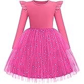Arshiner Toddler Girls Tutu Dresses Long Sleeve Ruffle Fall Winter Holiday Star Sequin Tulle Dress 2-6Y