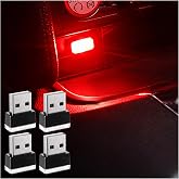 Augeny 4 PCS USB LED Car Interior Atmosphere Lamp, Plug-in USB Decor Night Light, Portable Auto Ambient Lighting Kit, Universal Vehicle Interior Accessories for Most Cars (Red)