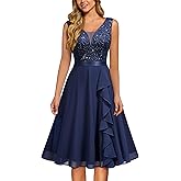 MISSMAY Women's Vintage V-Neck Sequin Formal Party A-Line Dress