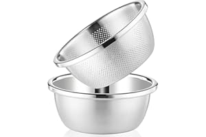 POPGRADE 304 Stainless Steel Colander Rice Washing Bowl Set, 3.5 QT Colanders & Food Strainers, Rice Strainer Washer Fruit Cl