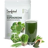 Sunfood Supergreens - Greens Superfood Powder, Super Greens Powder, Organic Greens Blend, Daily Green Juice Powder, Vegetable Smoothie Drink Mix for Gut Health with Chlorella & Spirulina - 8 oz Bag