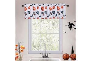CAROMIO Halloween Kitchen Valances for Windows, Pumpkins/Bats/Witch Hat/Lanterns Printed Halloween Decorations Kitchen Valance Curtains Bathroom Window Curtains, 55x15 Inches