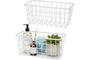 Hanging Kitchen Baskets Adhesive Sturdy Wire Storage Baskets with Kitchen Food Pantry Bathroom Shelf Storage No Drilling Wall