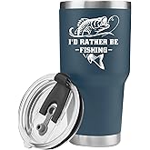 Panvola I'd Rather Be Fishing Fisherman Tumblers Fishing Gifts To Husband Dad Grandpa Boyfriend From Wife Mom Grandson Granddaughter Girlfriend Vacuum Insulated Tumbler (Blue, 30 oz)
