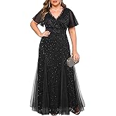 Plus Size Formal Dress - Evening Gowns Wedding Guest Mother of The Bride Sequin Lace Mermaid Tulle Hem Prom Long Dress
