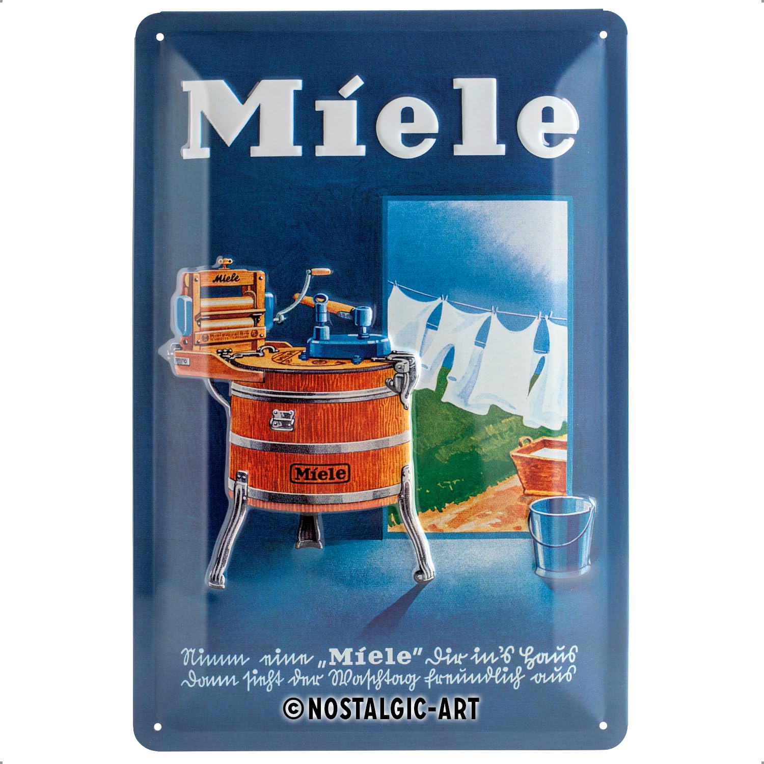 Nostalgic-Art Retro Tin Sign – Miele – Waschbottich – Gift idea for fans of nostalgia, Metal Plaque, Vintage design for wall decoration, 20 x 30 cm