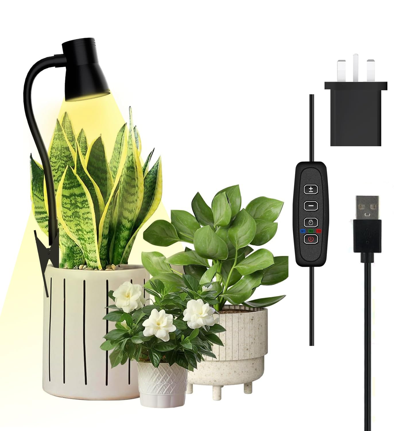 IMVSINCERE Grow Lights for Indoor Plants,Clip On 5000K Full Spectrum LED Grow Light,Grow Lamp with 360° Gooseneck,3/9/12H Timer Auto Recycle on/Off, 5W,9 Brightness, 1 Pack