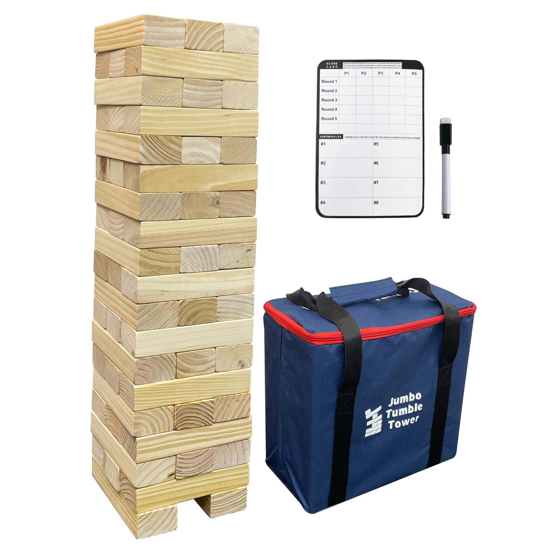 JacJoe All Pro Wooden Tumble Tower Game Toppling Block Stacking Game Timber 56 Pcs Outdoor Yard Games for Family (Large-1.87FT) — image 1