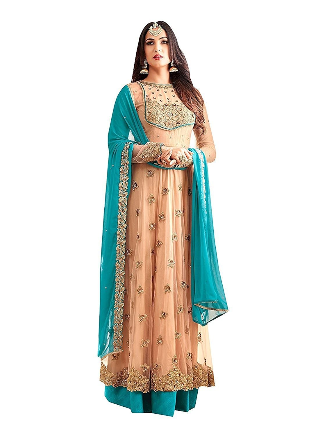 rthub women's embroidered and hand work semi stitched anarkali salwar suit maskeen