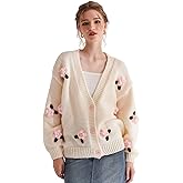 Migratory Bird Guide Cardigan Sweater for Women, Long Sleeve V-Neck Button Knit Flower Outfit