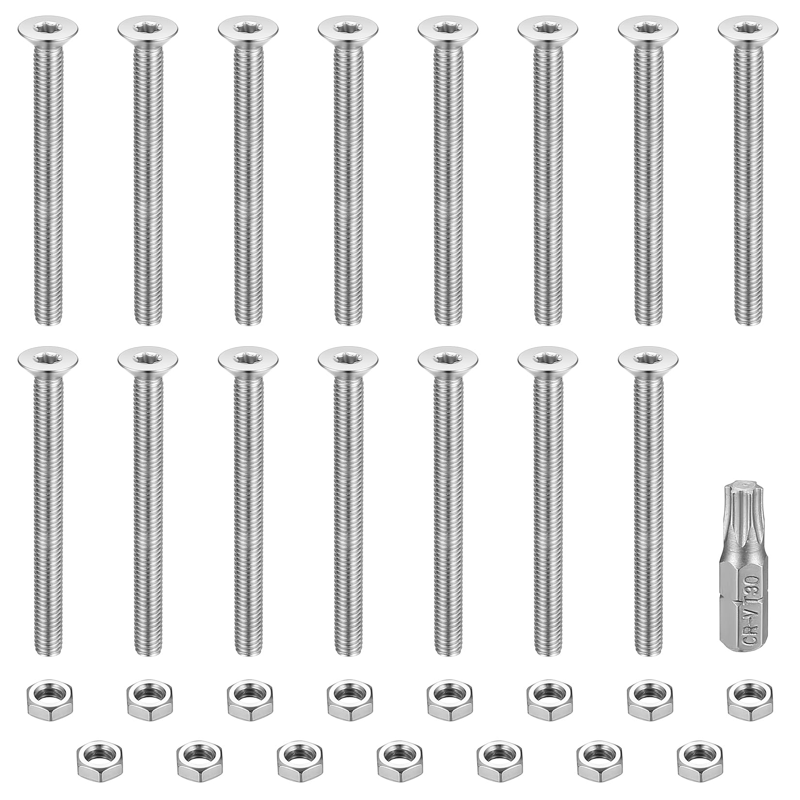 15 Pcs M8 Torx Countersunk Bolts Set, Stainless Steel, Fully Threaded Furniture Bolts, with Bit (M8x80mm)