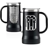 Onebttl Personalized Beer Stein, Beer Mug with Handle - Gifts for Beer Lovers, Men Who Have Everything on Birthday, Christmas - Customized Patriotic US Flag Gifts, Monogram 24 oz Cup, D