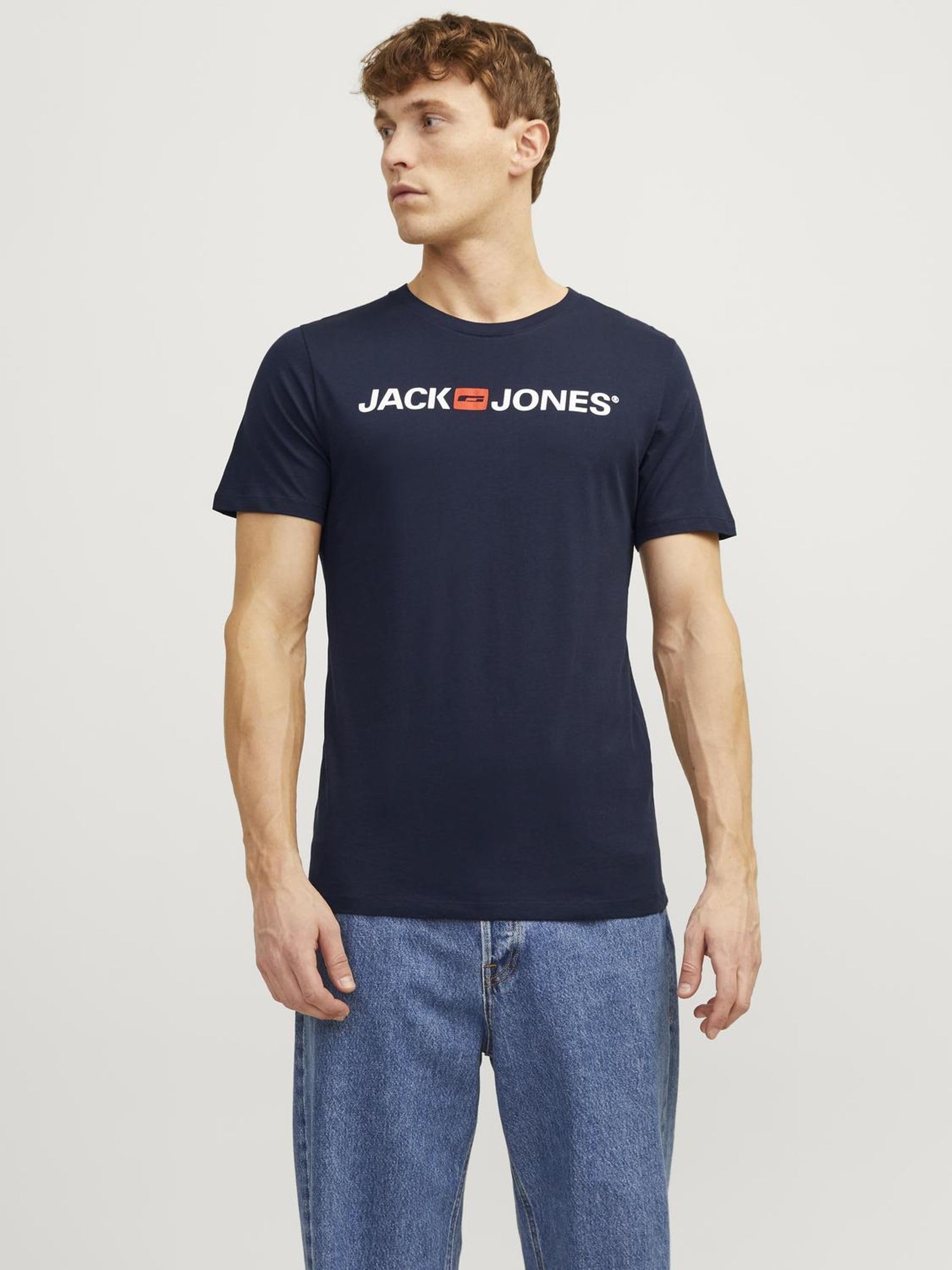 JACK & JONES Herren Jjecorp Logo Tee Crew Neck Noos T shirt, Navy Blazer, XL EU 2