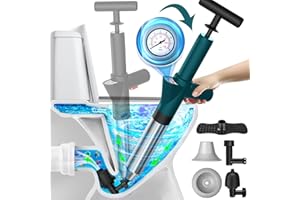 GOFOIT Toilet Plunger, High Pressure Air Drain Blaster Gun with Real-Time Barometer, Stainless Steel Air Plungers, Drain Clog Remover Tool, Toilet Plungers for Bathroom, Sink, Floor, Kitchen Clogged