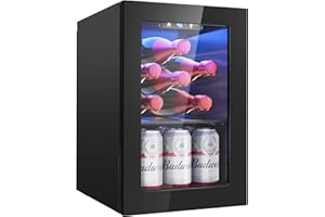 Icyglee 6 Bottles and 6 Cans Compact Beverage Refrigerator, Freestanding Mini Fridge with Temperature Control for Beer Wine, Under Counter Small Refrigerator Adjustable Shelve for Home and Bar