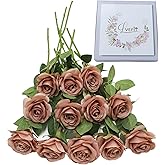 LVEFIT Artificial Rose Flower Artificial Flowers Flower with Long Stem Silk Roses Bouquet for Wedding Bridal Shower Party Home Decoration (Dusty Rose, 12 Pcs)