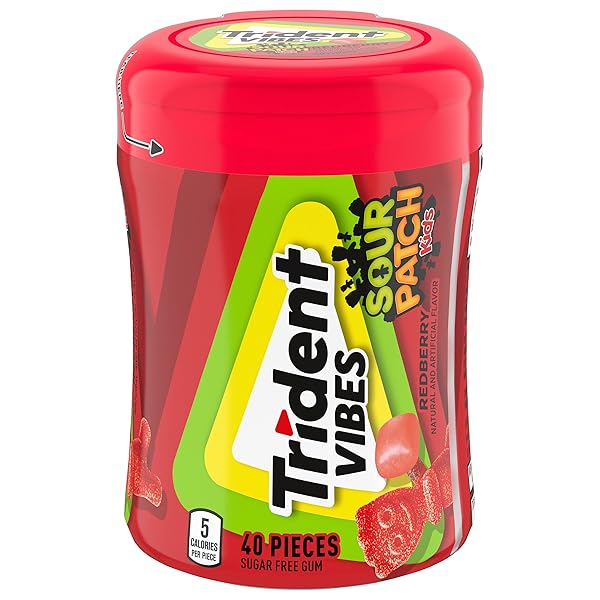 TRIDENT VIBES SOUR PATCH KIDS REDBERRY SUGAR-FREE CHEWING GUM, 40 PIECE BOTTLE