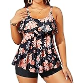 Yonique Women's Plus Size Tankini Swimsuits with Shorts Two Piece Bathing Suits Ruffle Swimsuits Tummy Control Swimwear