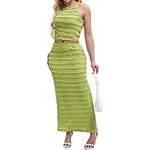 Yucixitug Women’s 2 Piece Summer Outfits Ribbed Knit Crop Top and Bodycon Maxi Skirt Set Sexy Casual Matching Set