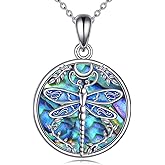 JBAERD Sterling Silver Dragonfly/Horse//Otter/MermaidHighland Cow Necklace Abalone Shell Pendant Cute Animal Jewelry Gifts for Women