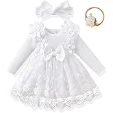 Renotemy Baby Girl Flower Dress Fall Winter, Tutu Tulle Princess Wedding Birthday Party Dresses for Newborn Girls 0-18 Months